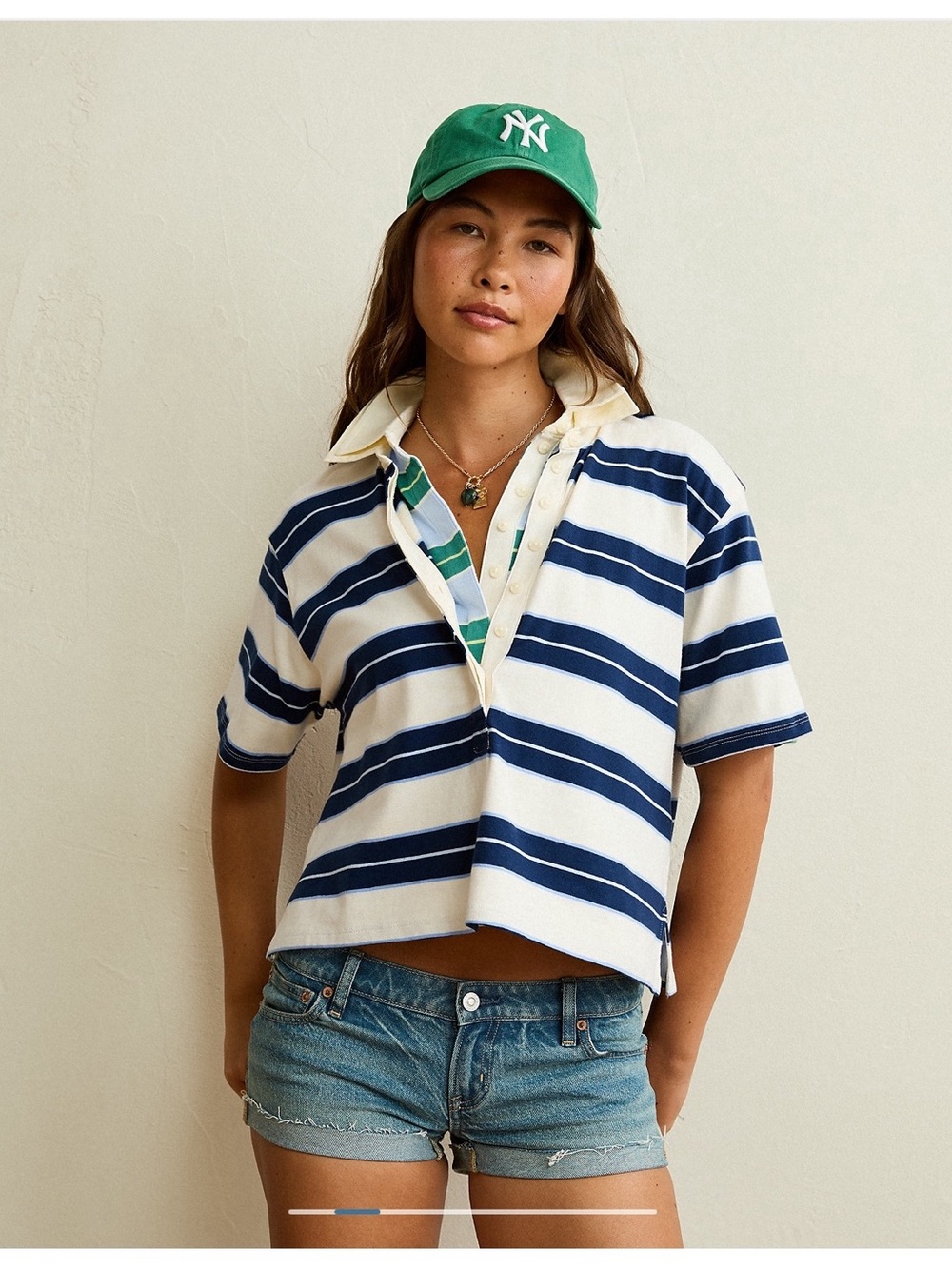 American Eagle NWOT Striped Rugby Polo T-Shirt Size Large in Navy